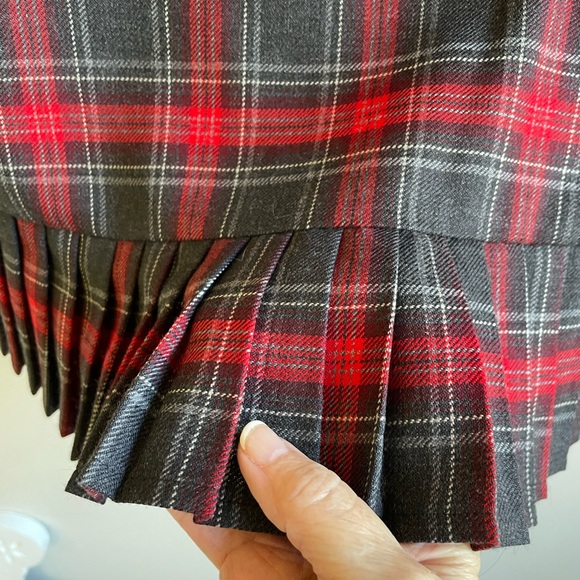 PENDLETON RED GRAY BLACK WHITE PLAID SKIRT PLEATED HEM ZIPPER LINED VIRGIN WOOL - Picture 7 of 9